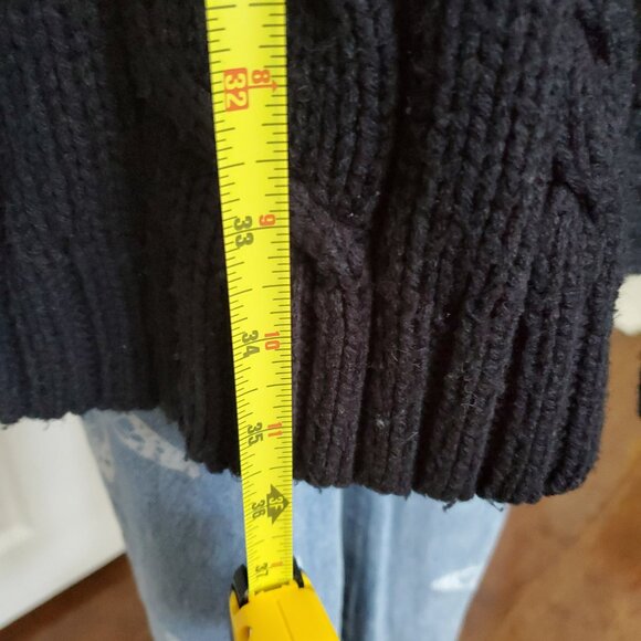 New York & Co - Cable Long Sleeve Tie Waist Cardigan Seater Coat Black - Picture 7 of 7